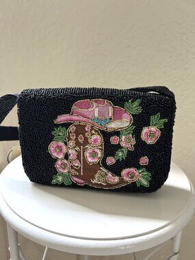 NWT Studio 12 Black Beaded Cowgirl Shoulder Bag
